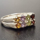 Colorful Multistone Ring - Natural Gemstones Ring - Vintage Double Band