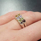 Colorful Multistone Ring - Natural Gemstones Ring - Vintage Double Band