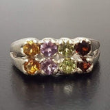 Colorful Multistone Ring - Natural Gemstones Ring - Vintage Double Band