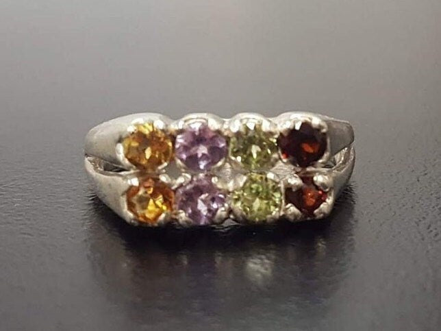 Topaz Ring, Natural Topaz, December Ring, Double Band Ring, Multicolor Ring, Garnet Ring, Peridot Ring, Amethyst Ring, Citrine Ring, Topaz