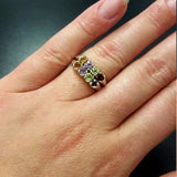 Colorful Multistone Ring - Natural Gemstones Ring - Vintage Double Band