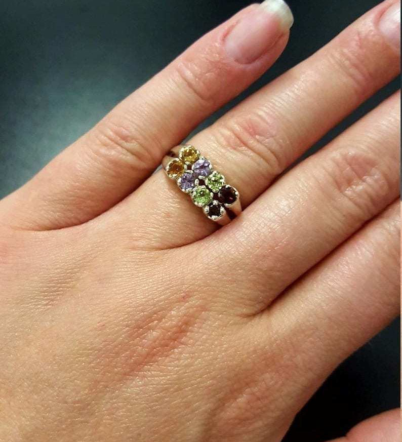 Topaz Ring, Natural Topaz, December Ring, Double Band Ring, Multicolor Ring, Garnet Ring, Peridot Ring, Amethyst Ring, Citrine Ring, Topaz