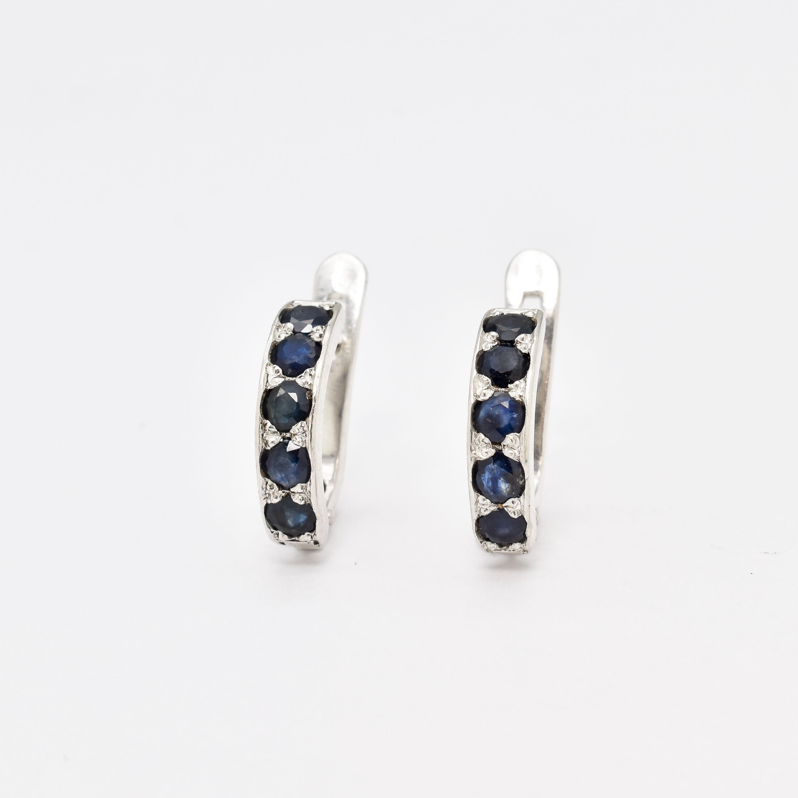 Sapphire Earrings, Natural Sapphire Studs, Dainty Hoops, September Birthstone, Blue Sapphire Hoops, Hoop Earrings, Sterling Silver Earrings