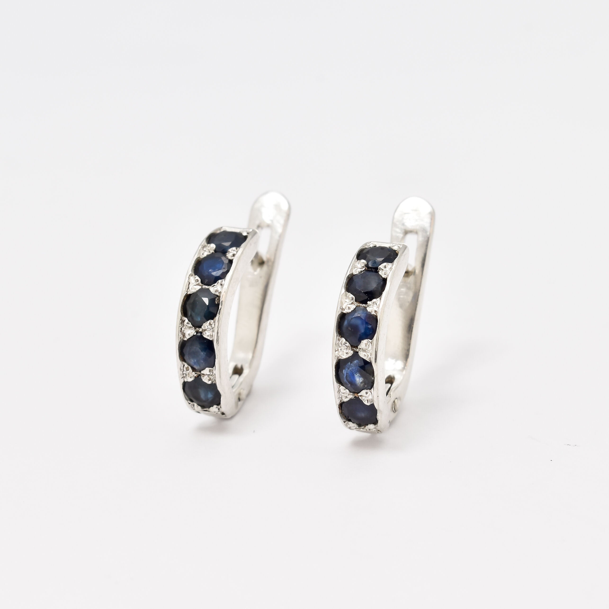 Blue Hoops Earrings - Natural Sapphire Earrings, Dainty Hoops Earrings made in 925 Sterling Silver. Ideal for everyday wear and perfect for birthday gifting and special occasions.