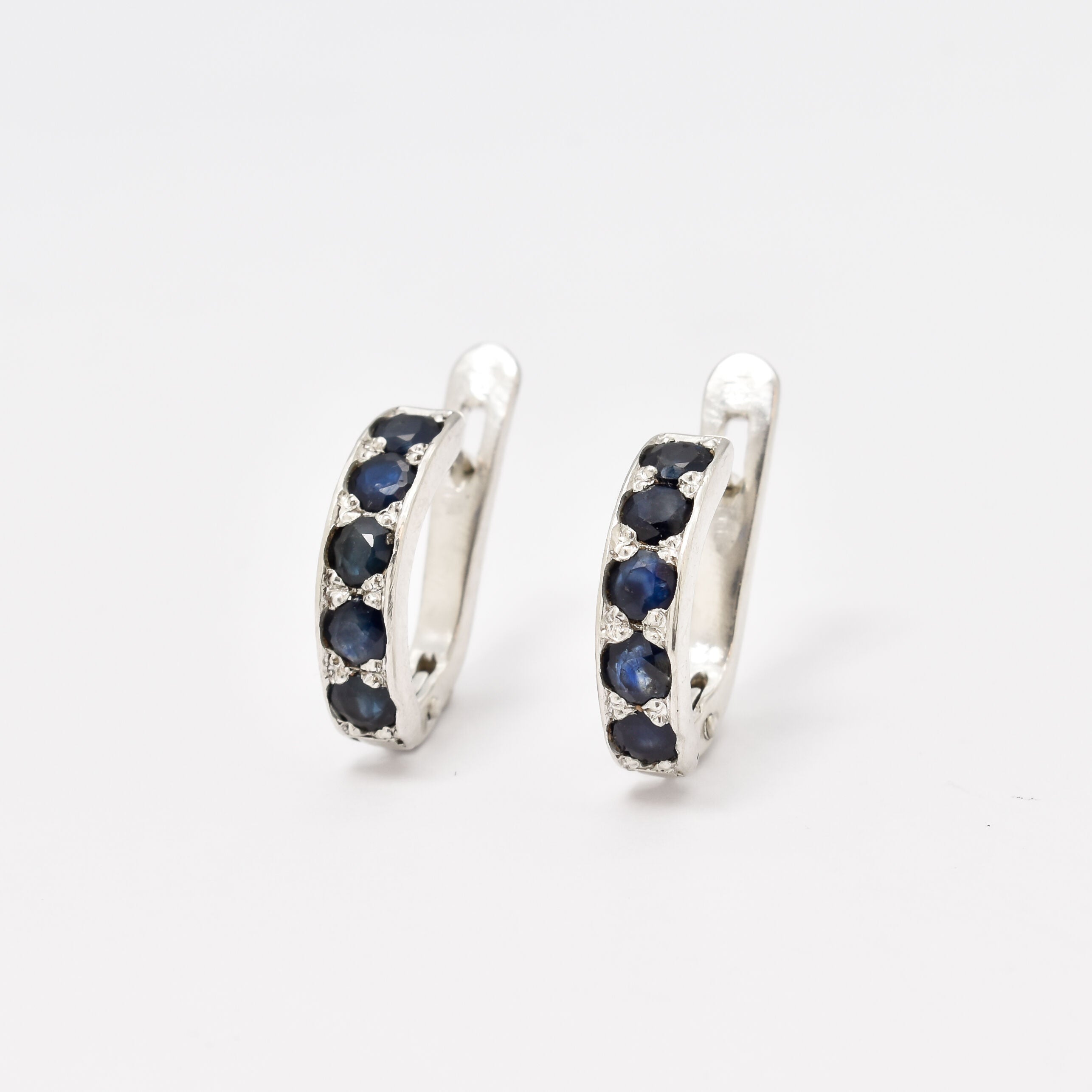 Sapphire Earrings, Natural Sapphire Studs, Dainty Hoops, September Birthstone, Blue Sapphire Hoops, Hoop Earrings, Sterling Silver Earrings