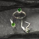 Chrome Diopside Earrings, Dainty Green Earrings, Pisces Birthstone, Green Studs, Simple Earrings, Vintage Earrings, Solid Silver Earrings