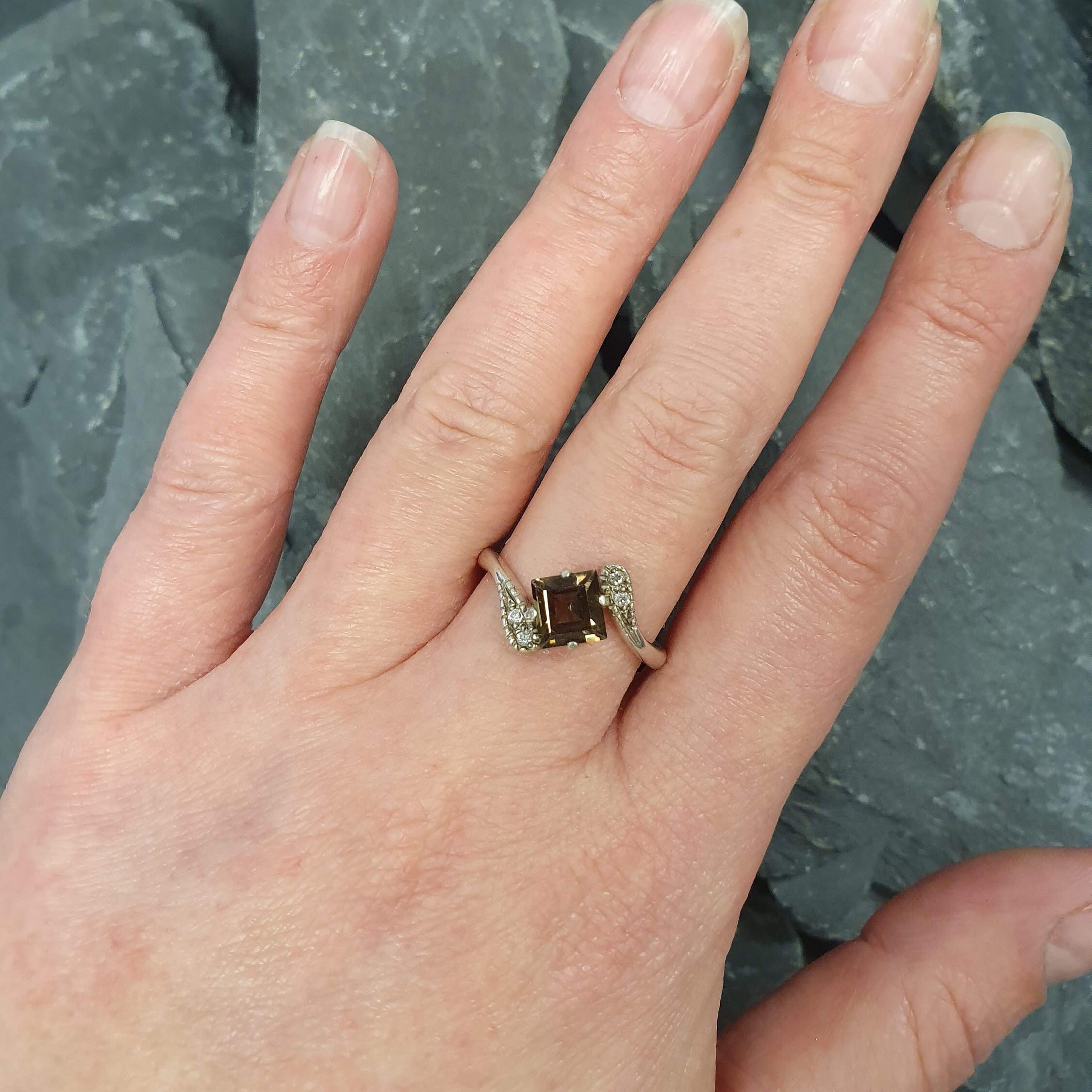 Square Ring, Natural Smoky Topaz, Antique Ring, Smoky Topaz Ring, Brown Vintage Ring, Engagement Ring, Dainty Ring, Sterling Silver Ring