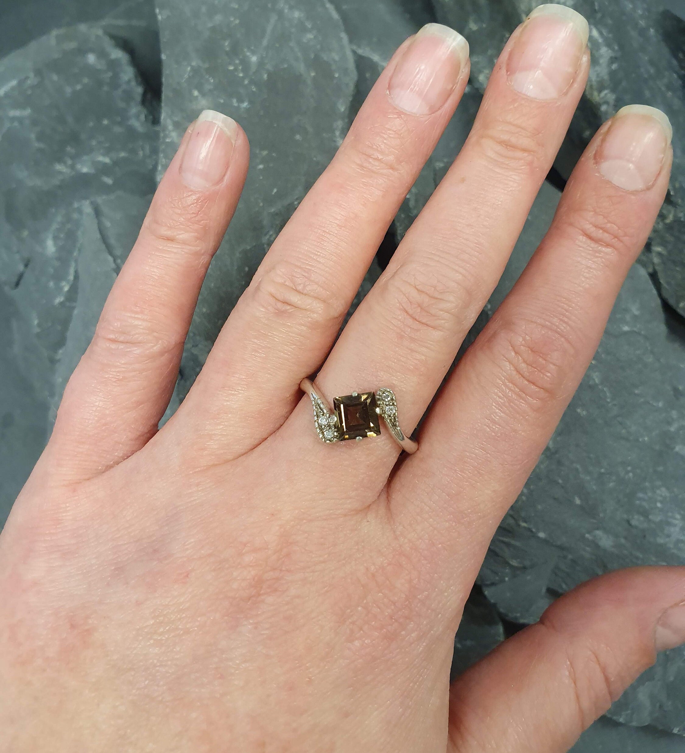 Square Ring, Natural Smoky Topaz, Antique Ring, Smoky Topaz Ring, Brown Vintage Ring, Engagement Ring, Dainty Ring, Sterling Silver Ring