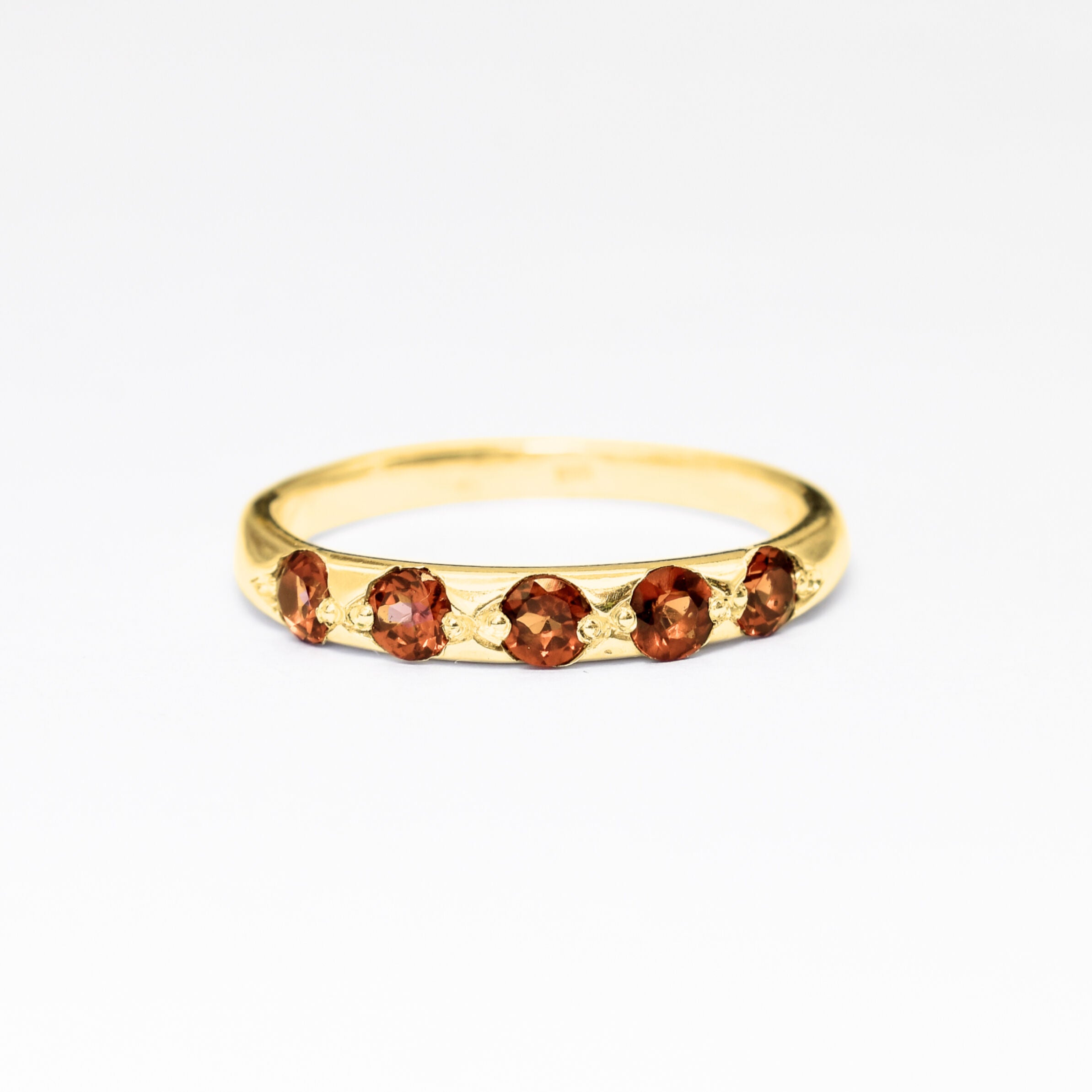 Gold Garnet Band, Natural Garnet, Stackable Ring, 5 Stone Band, January Birthstone, Red Garnet Ring, Gold Plated Ring, Simple Ring, Vermeil