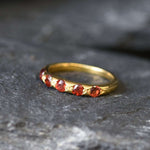 Gold Garnet Band, Natural Garnet, Stackable Ring, 5 Stone Band, January Birthstone, Red Garnet Ring, Gold Plated Ring, Simple Ring, Vermeil