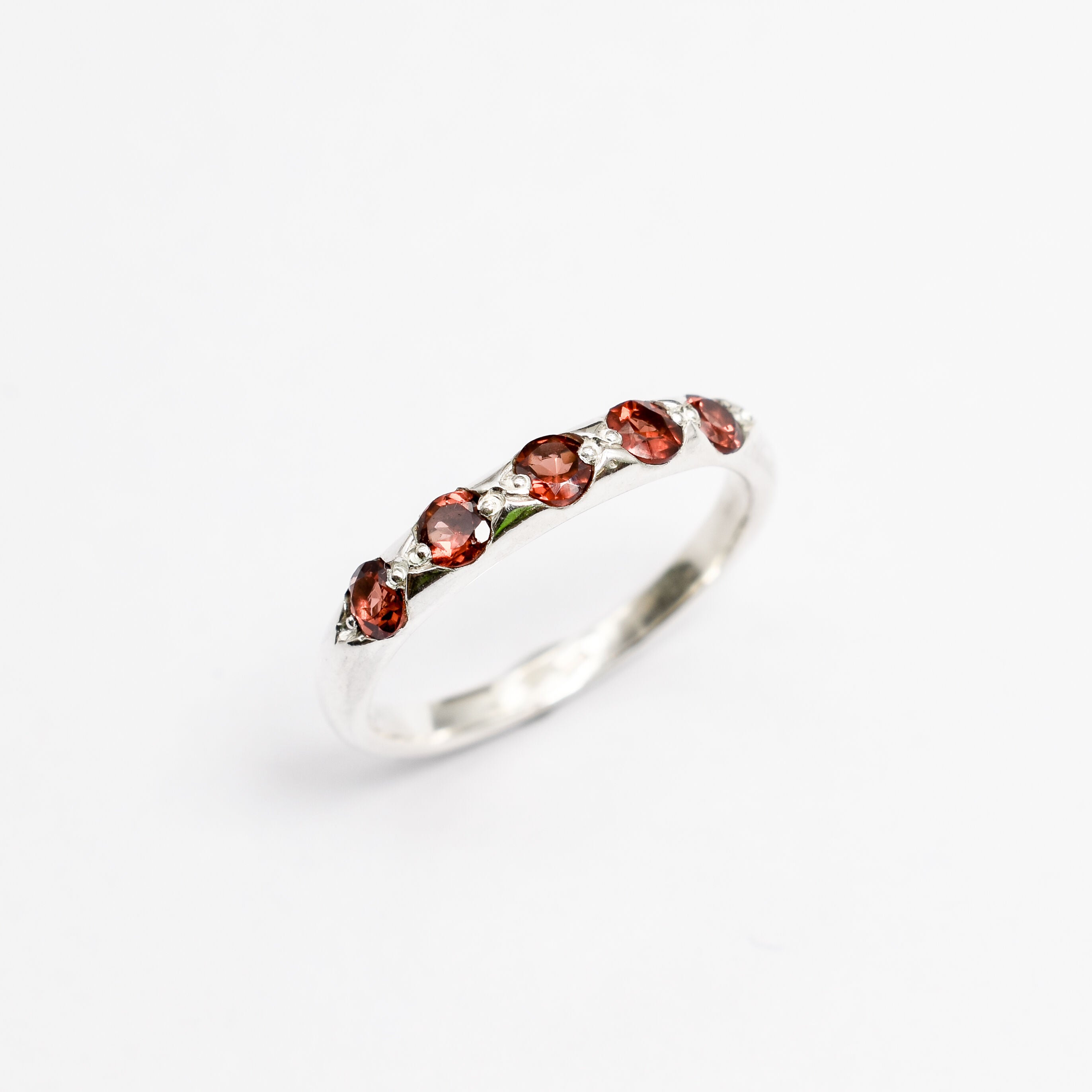 Gold Garnet Band, Natural Garnet, Stackable Ring, 5 Stone Band, January Birthstone, Red Garnet Ring, Gold Plated Ring, Simple Ring, Vermeil(2)