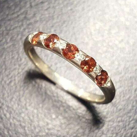 Gold Garnet Band, Natural Garnet, Stackable Ring, 5 Stone Band, January Birthstone, Red Garnet Ring, Gold Plated Ring, Simple Ring, Vermeil(2)