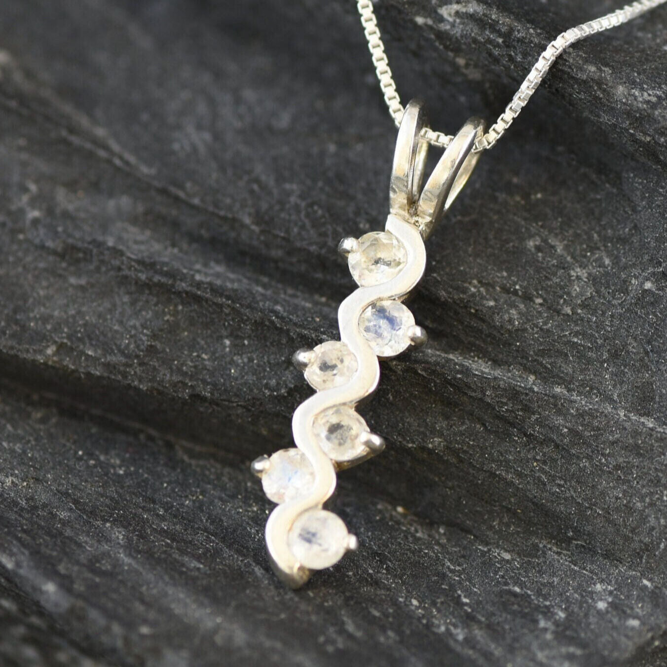 Moonstone Pendant, Natural Moonstone, June Birthstone, Vertical Pendant, Line Pendant, Minimalist Pendant, Rainbow Moonstone, Silver Pendant