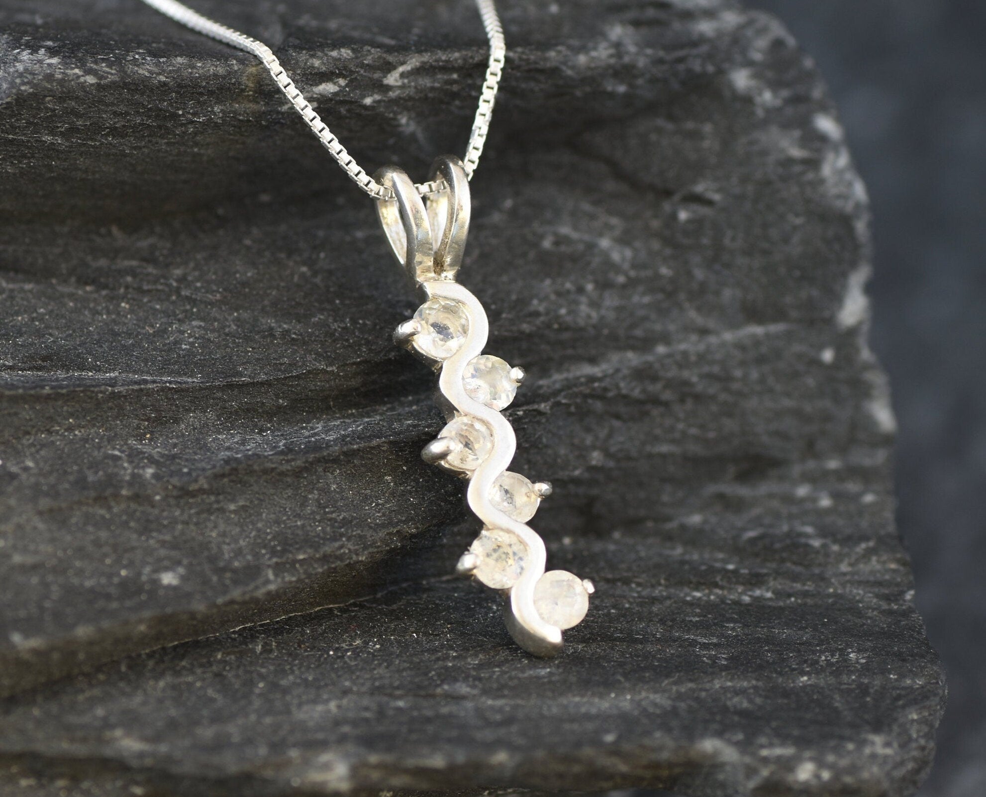 Moonstone Pendant, Natural Moonstone, June Birthstone, Vertical Pendant, Line Pendant, Minimalist Pendant, Rainbow Moonstone, Silver Pendant