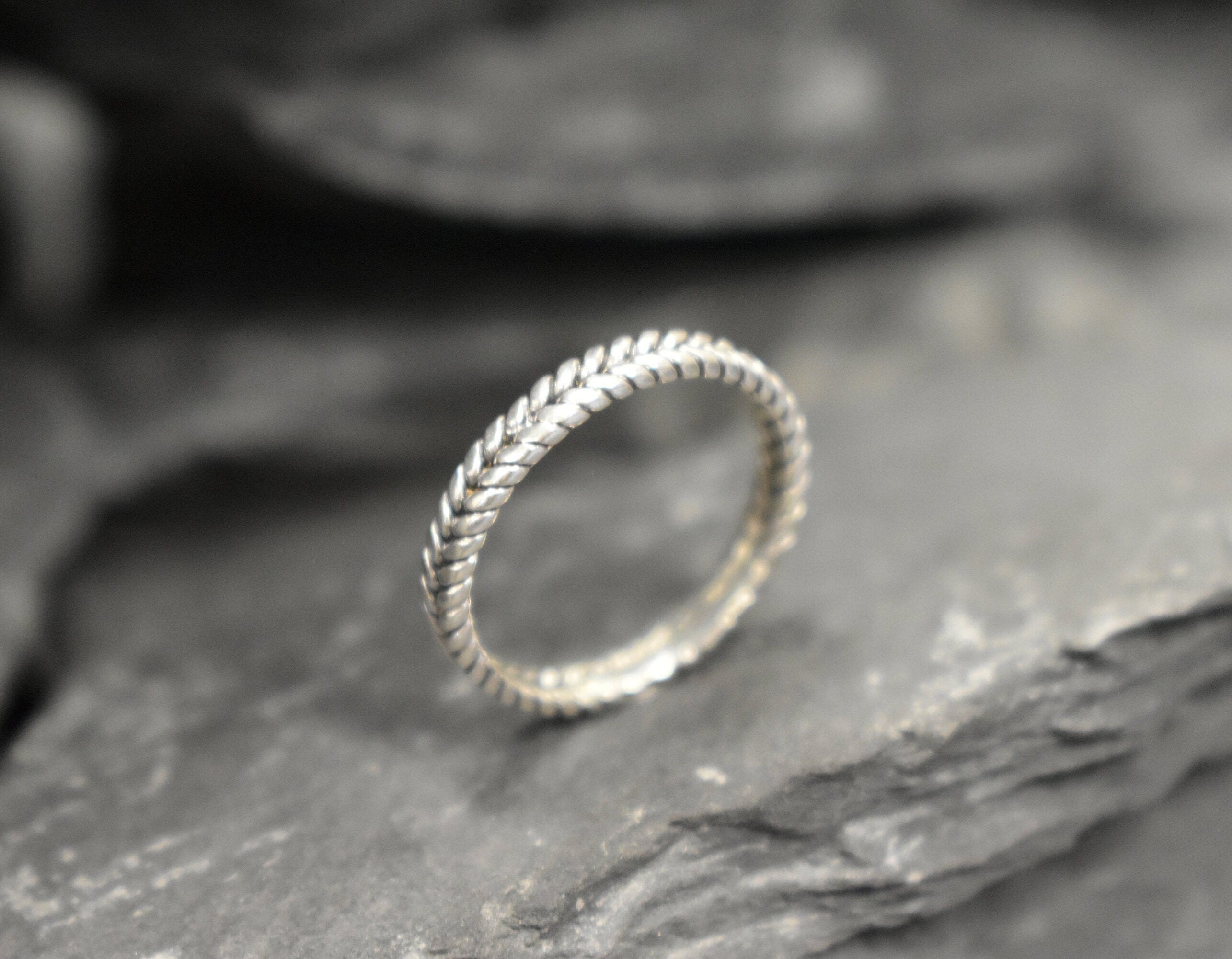 Silver Plaited Band, Fishtail Band, Stackable Band, Dainty Ring, Plaited Ring, Vintage Band, Oxidised Silver Band, Solid Silver Band