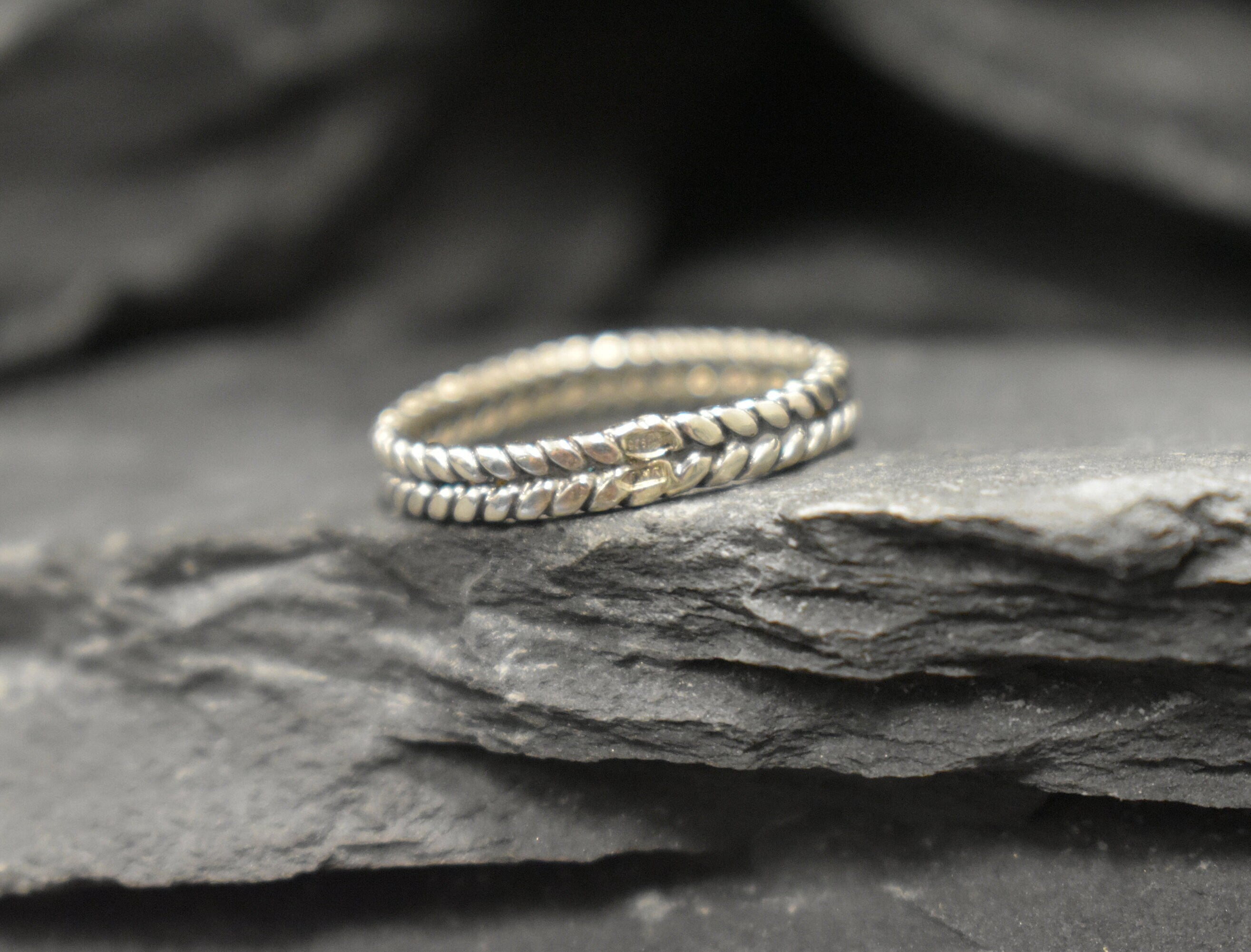 Silver Plaited Band, Fishtail Band, Stackable Band, Dainty Ring, Plaited Ring, Vintage Band, Oxidised Silver Band, Solid Silver Band