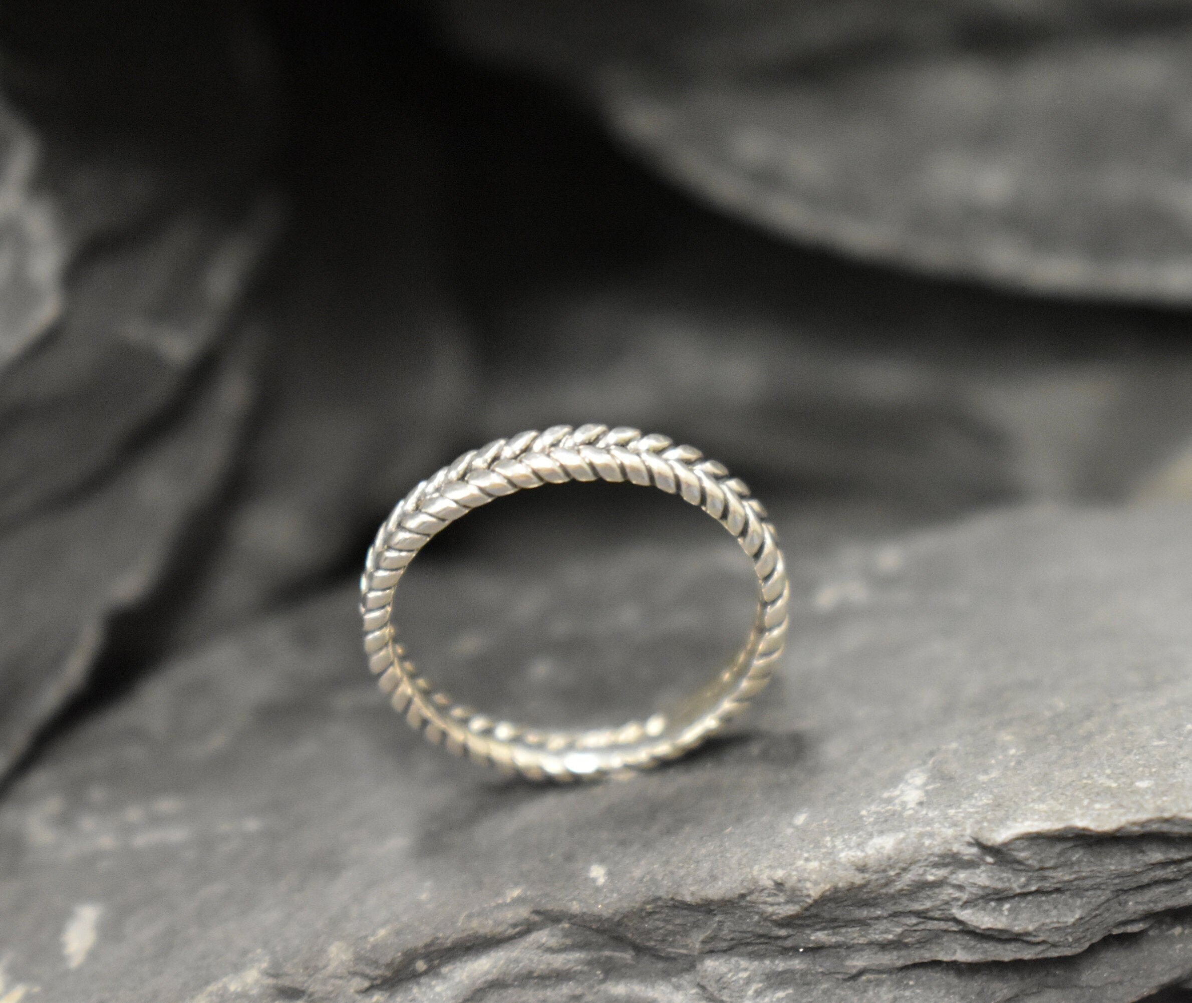 Silver Plaited Band, Fishtail Band, Stackable Band, Dainty Ring, Plaited Ring, Vintage Band, Oxidised Silver Band, Solid Silver Band