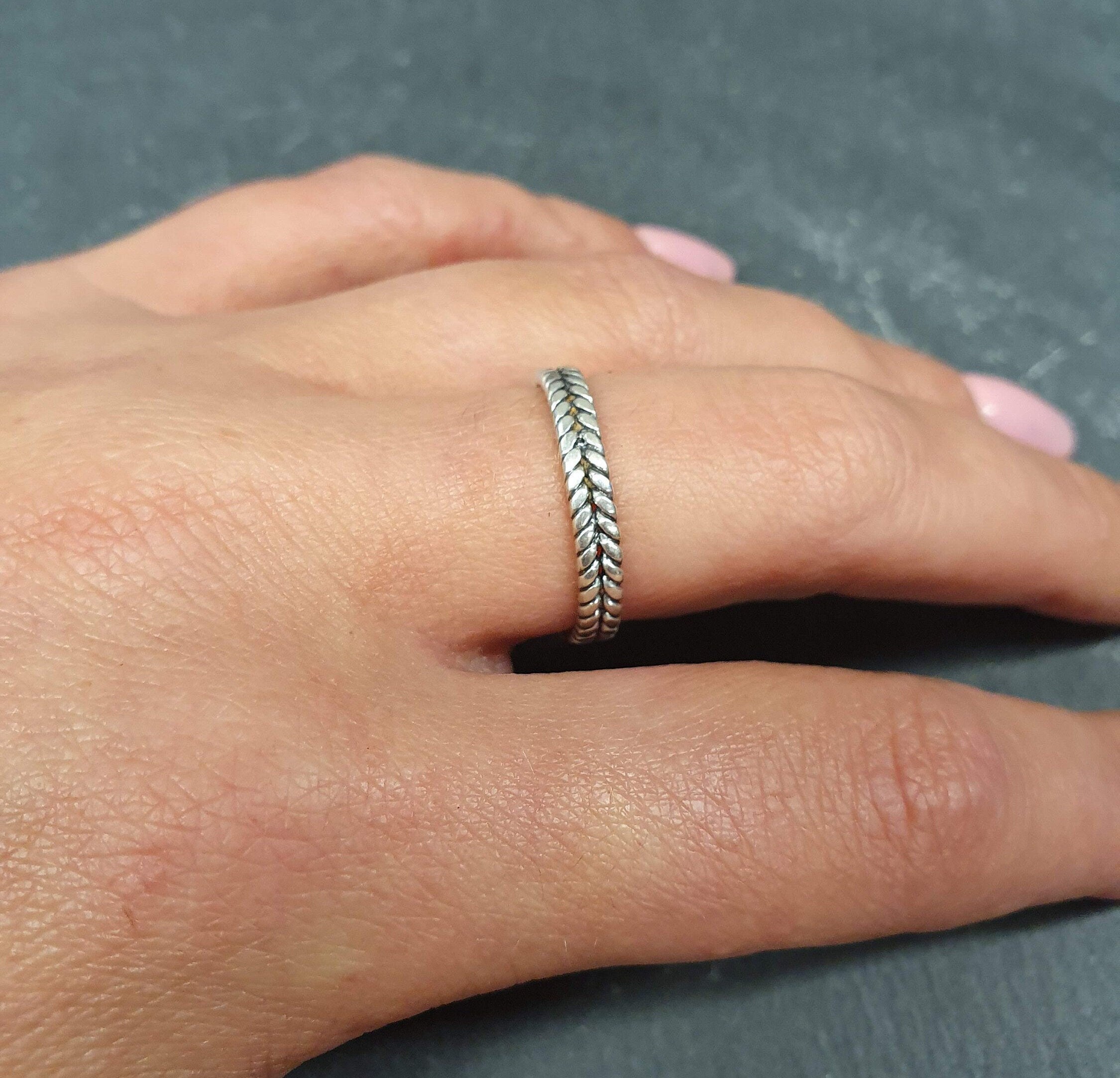 Silver Plaited Band, Fishtail Band, Stackable Band, Dainty Ring, Plaited Ring, Vintage Band, Oxidised Silver Band, Solid Silver Band