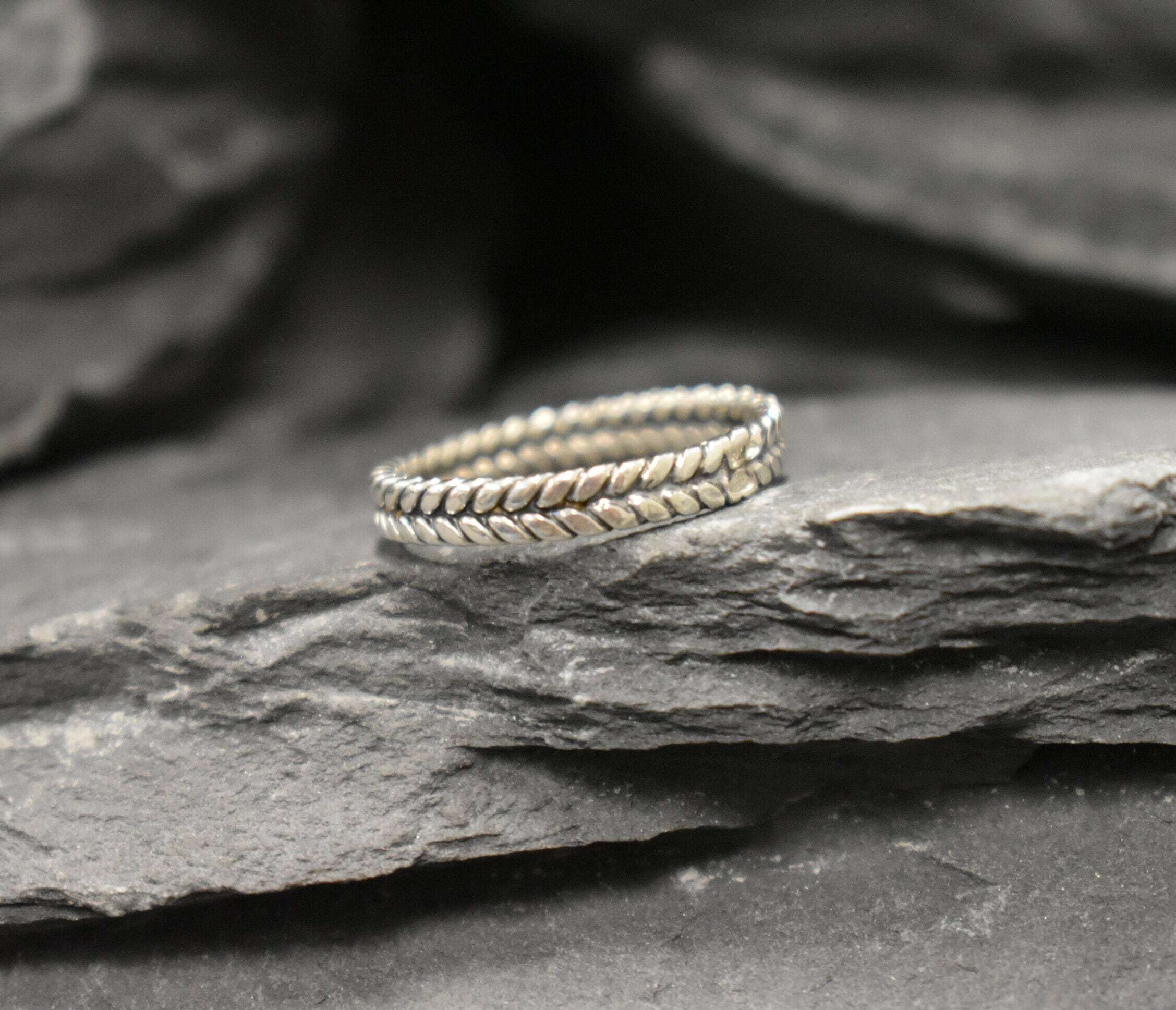 Silver Plaited Band, Fishtail Band, Stackable Band, Dainty Ring, Plaited Ring, Vintage Band, Oxidised Silver Band, Solid Silver Band