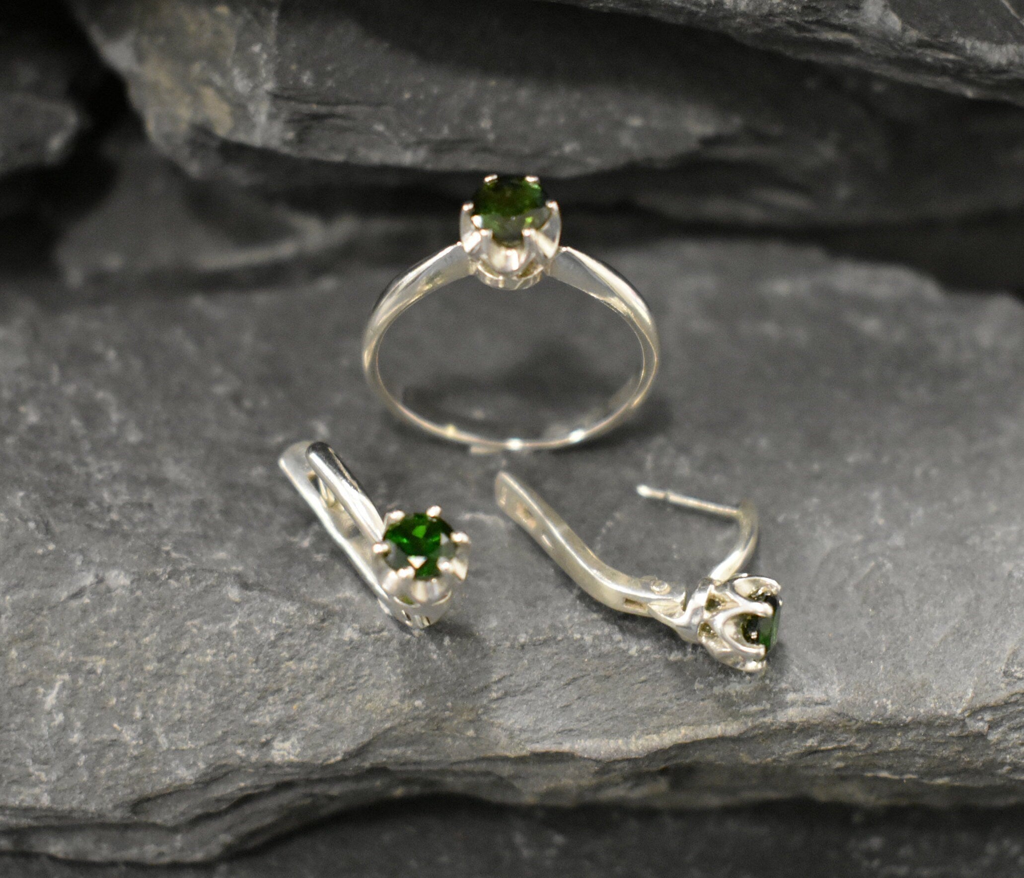 Tourmaline Earrings, Dainty Earrings, Natural Tourmaline, Green Tourmaline, Small Green Earrings, Simple Earrings, Solid Silver Earrings