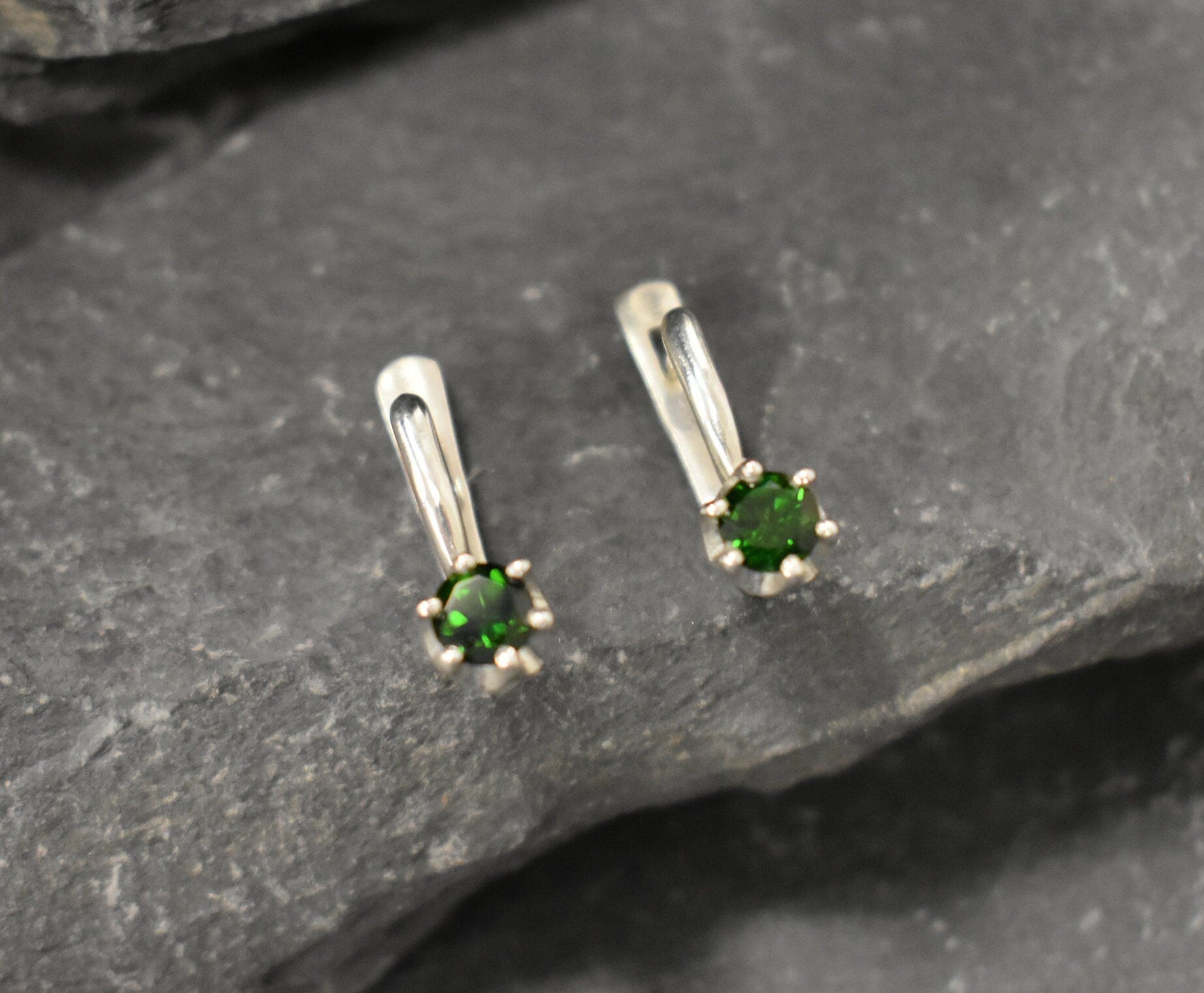 Tourmaline Earrings, Dainty Earrings, Natural Tourmaline, Green Tourmaline, Small Green Earrings, Simple Earrings, Solid Silver Earrings