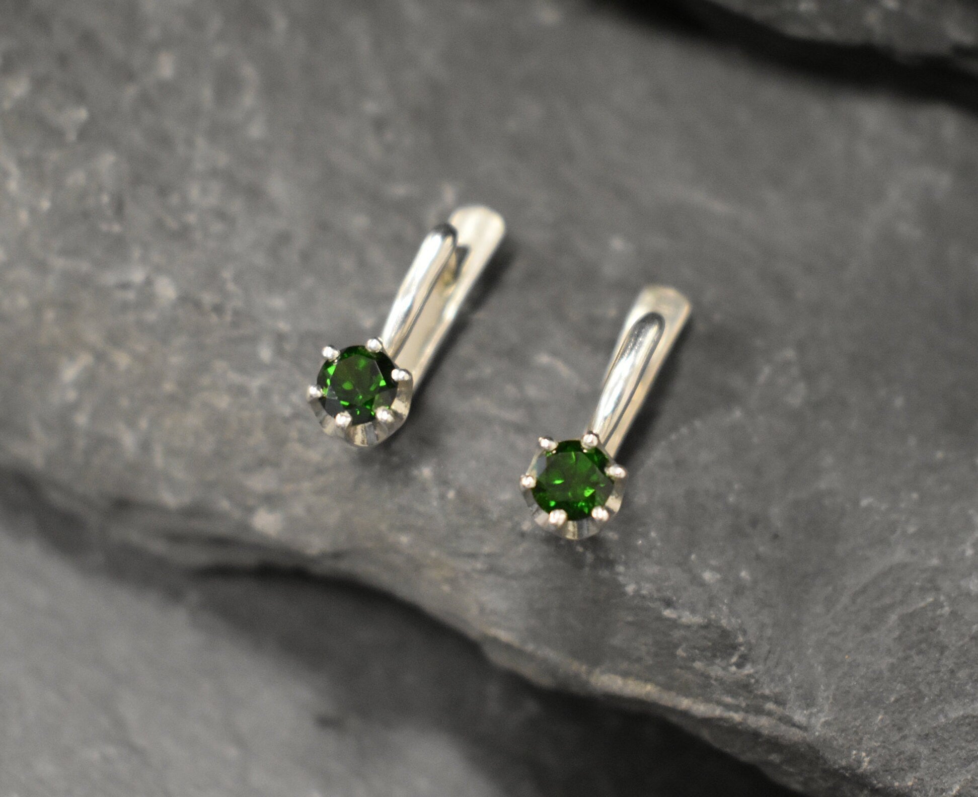 Tourmaline Earrings, Dainty Earrings, Natural Tourmaline, Green Tourmaline, Small Green Earrings, Simple Earrings, Solid Silver Earrings