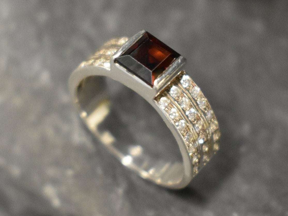 Garnet Ring, Natural Garnet, January Birthstone, Triple Band Ring, Square Ring, Thick Band, Red Diamond Ring, Wide Band, 925 Silver Ring