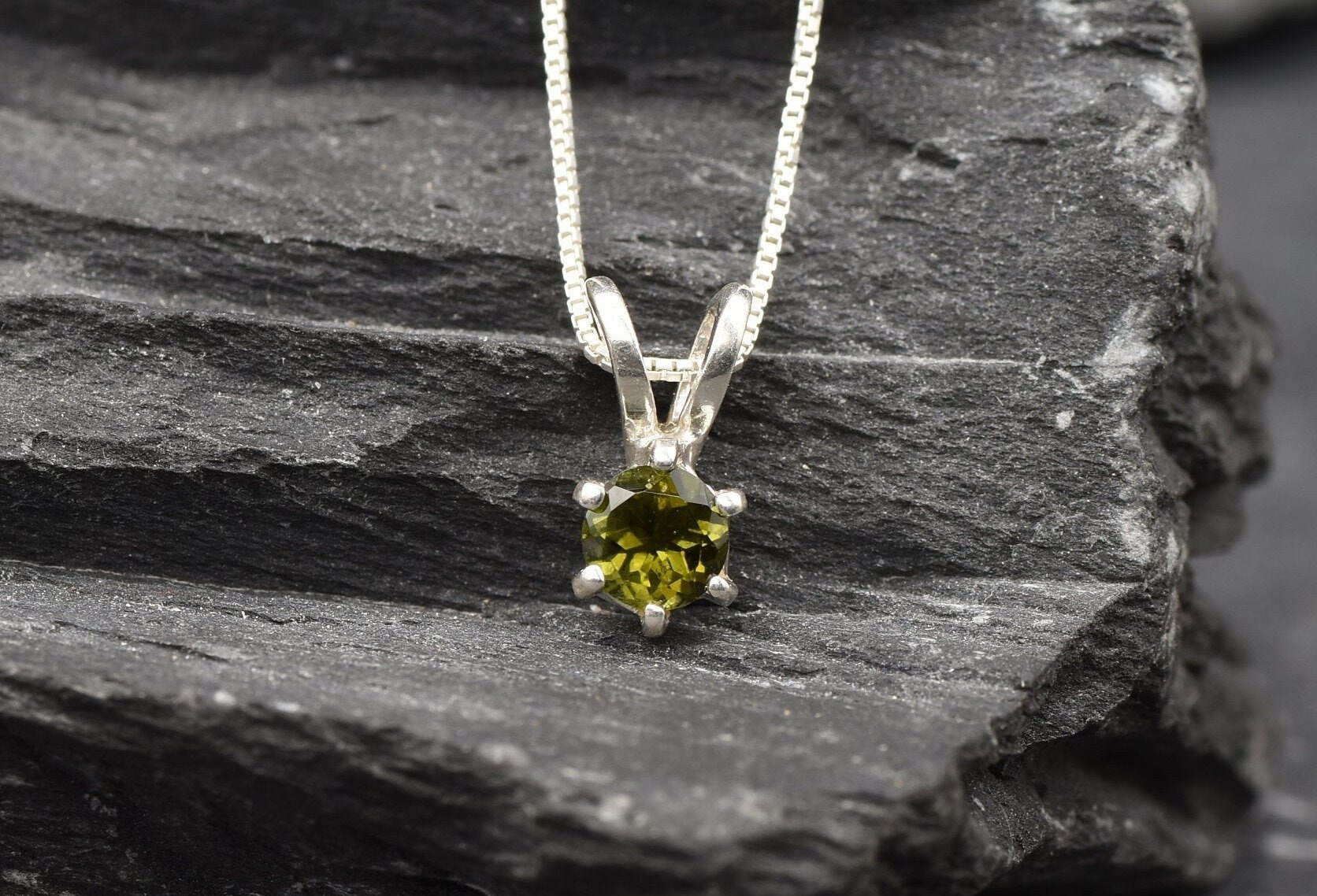 Tourmaline Necklace, Dainty Round Pendant, Green Tourmaline, Layering Necklace, October Birthstone, Small Dainty Necklace, Sterling Silver