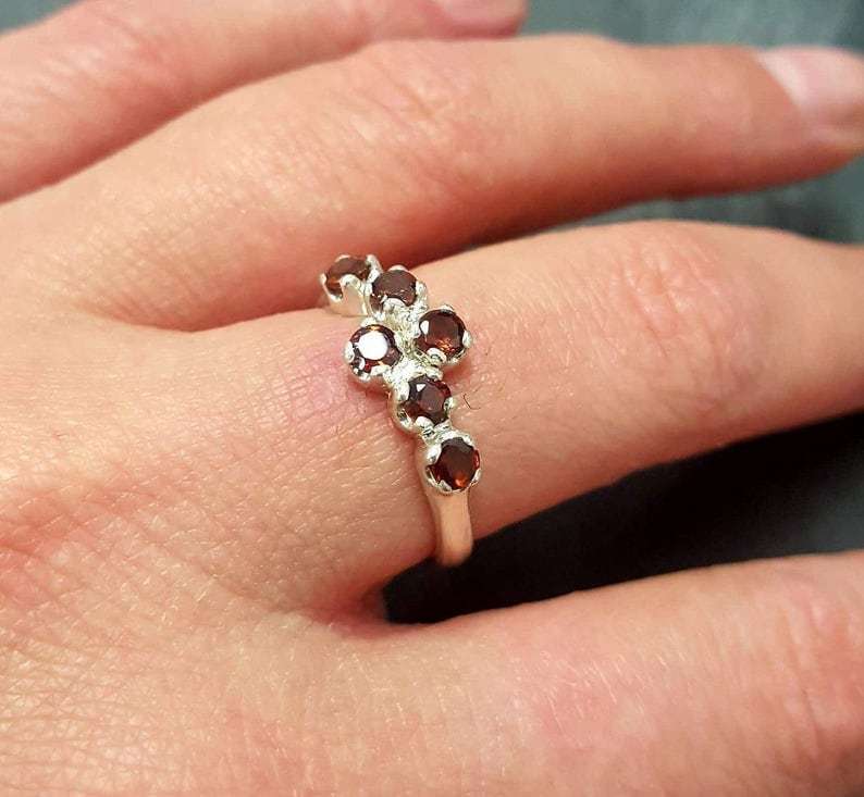 Natural Garnet Ring, Garnet Ring, January Ring, Half Eternity Band, Red Vintage Ring, Red Garnet Ring, Half Eternity Ring, 925 Silver Ring