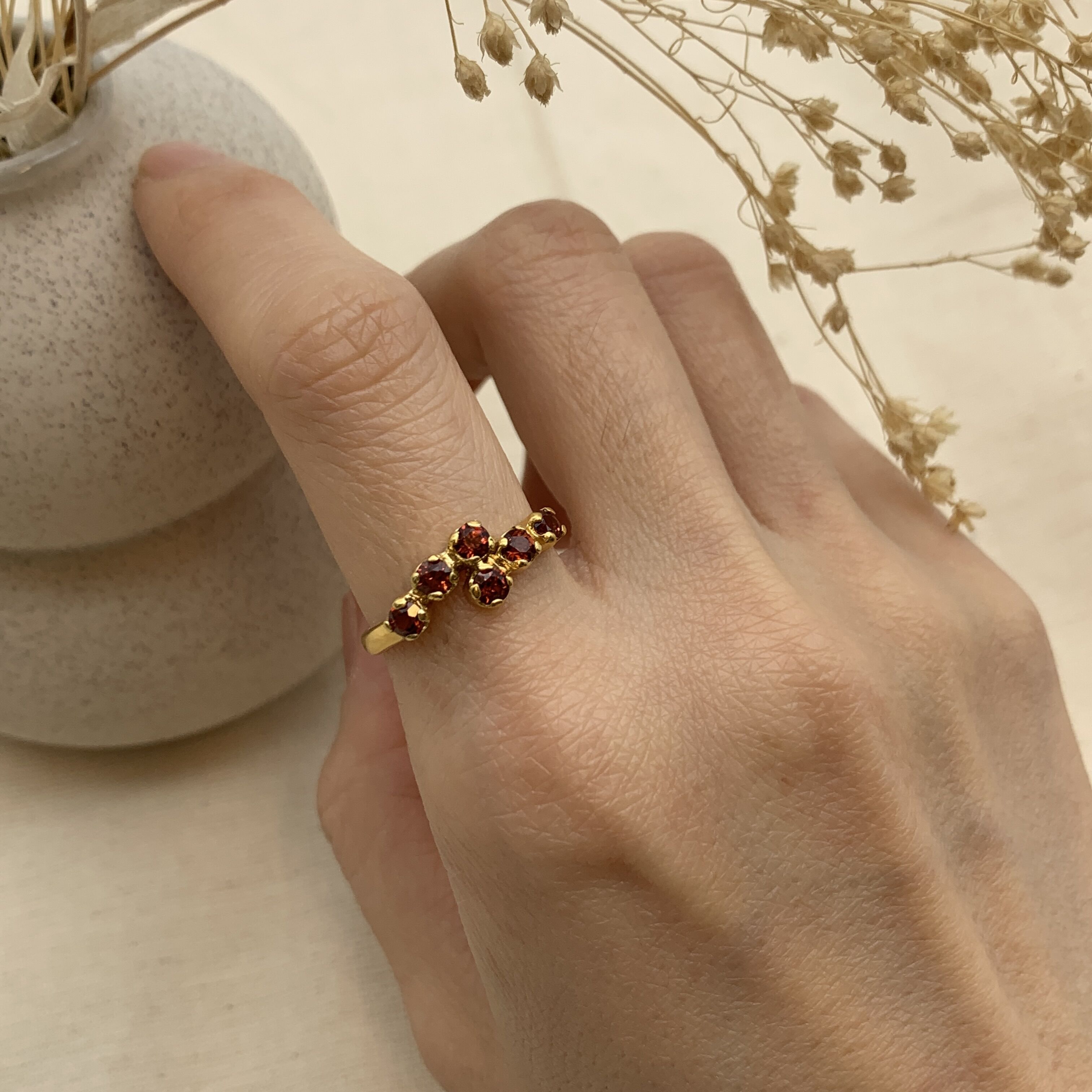 Natural Garnet Ring, Garnet Ring, January Ring, Half Eternity Band, Red Vintage Ring, Red Garnet Ring, Half Eternity Ring, 925 Silver Ring(1)