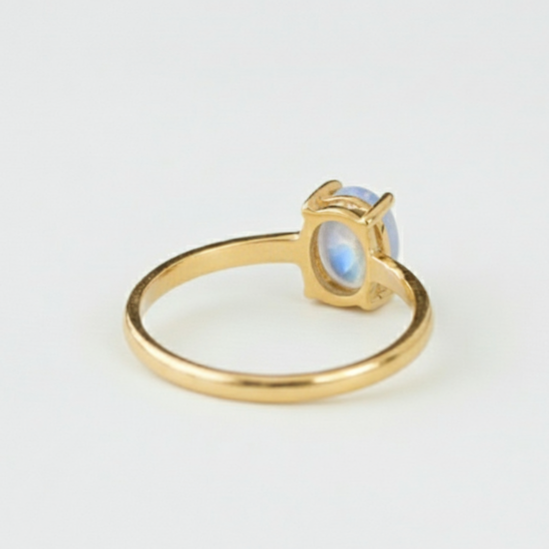 Natural Moonstone Ring in 18k Gold Vermeil, featuring a beautiful oval gemstone, symbolizes protection and is ideal for gifting.