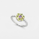 Green Flower Ring - Natural Peridot Bubble Band, Purple Green Ring