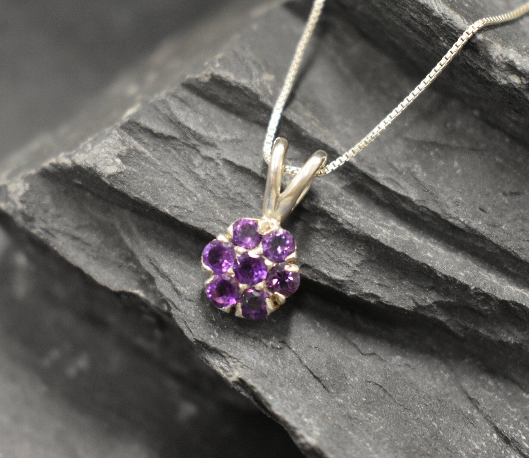 Amethyst Pendant, Natural Amethyst, February Birthstone, Flower Pendant, Vintage Pendant, Floral Pendant, Purple Pendant, 925 Silver Pendant