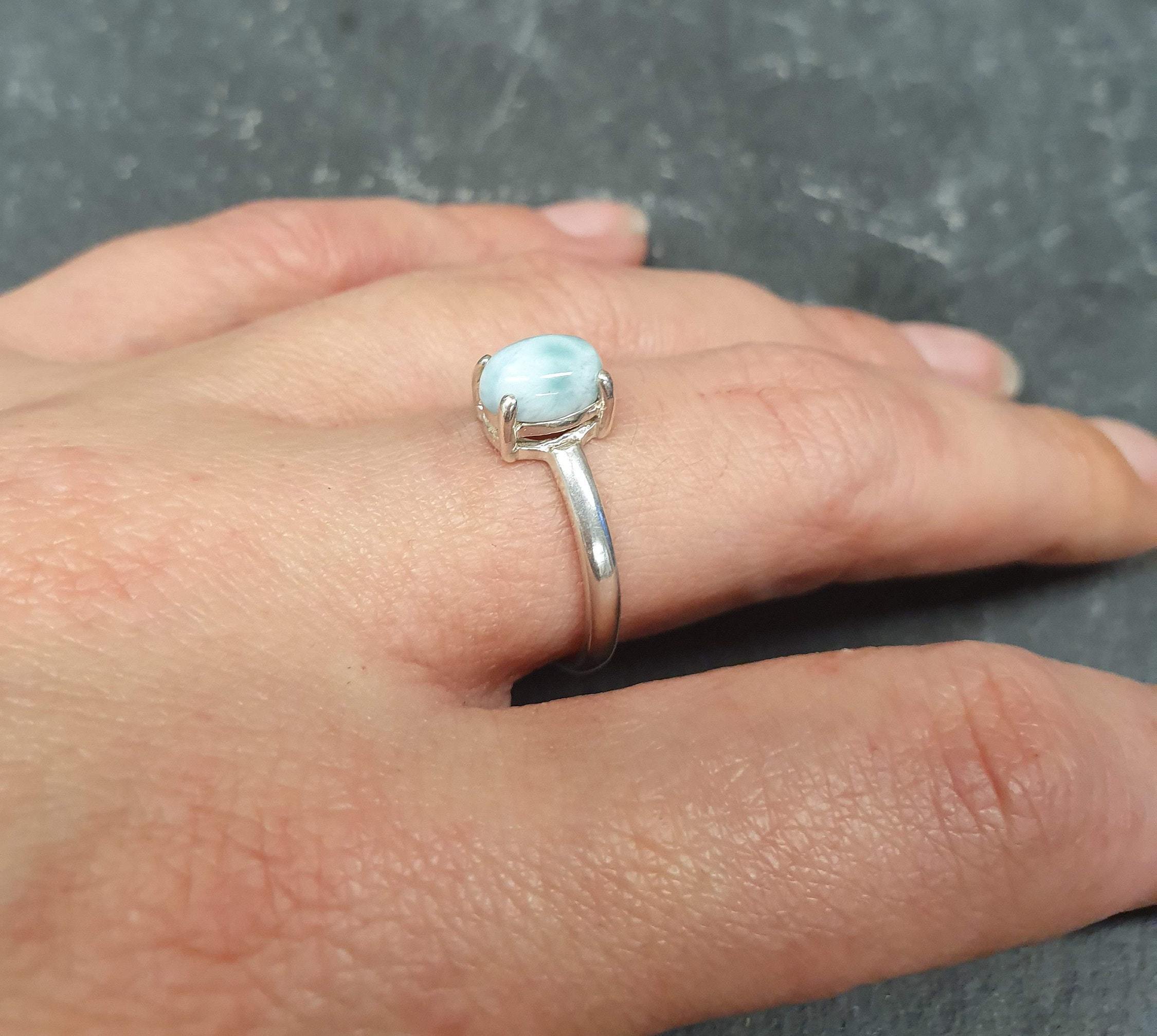 Larimar Ring, Natural Larimar, Blue Solitaire Ring, Dainty Ring, Promise Ring, Sky Blue Ring, Oval Ring, Simple Ring, Solid Silver Ring