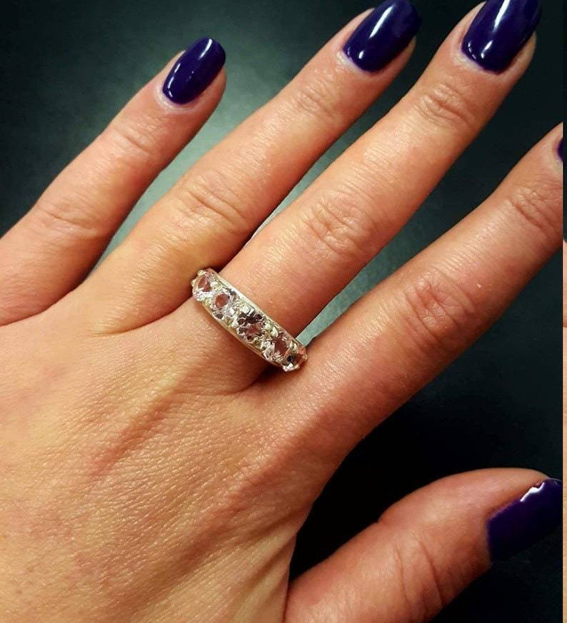 White Topaz Band, Natural White Topaz, Wide Silver Ring, December Birthstone, Sturdy Band, Diamond Band, Statement Band, Solid Silver Ring