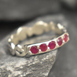 Red Bar Band - Natural Ruby Ring, July Birthstone Ring