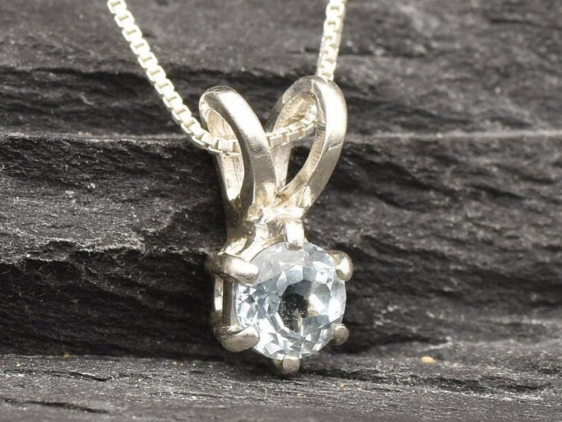 Blue Topaz Pendant, Dainty Pendant, Blue Pendant, Small Round Pendant, Minimal Necklace, December Birthstone, December Pendant, Solid Silver