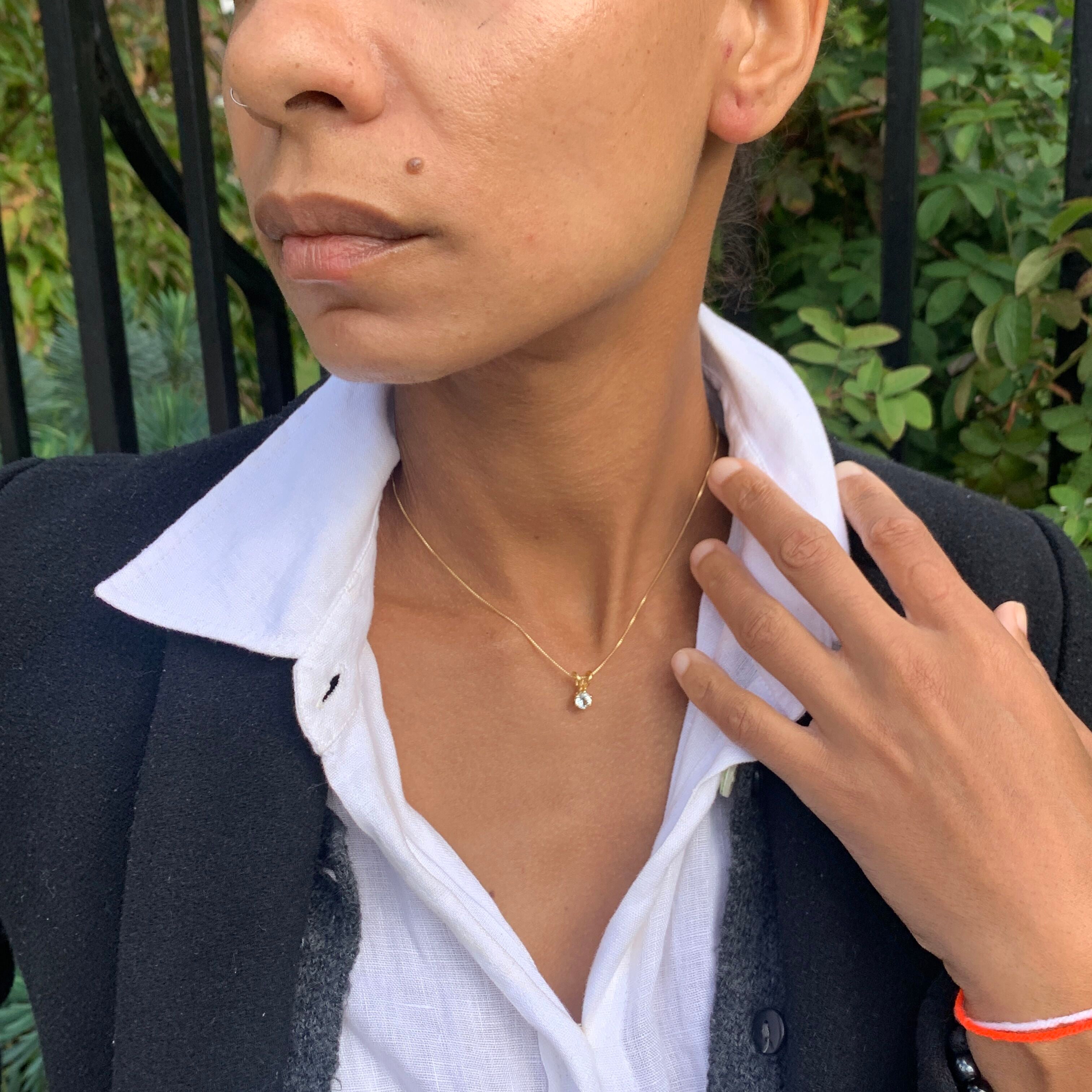 Blue Topaz Pendant, Dainty Pendant, Blue Pendant, Small Round Pendant, Minimal Necklace, December Birthstone, December Pendant, Solid Silver(1)