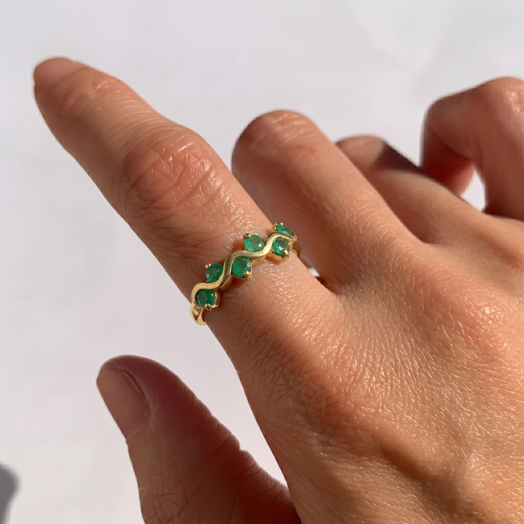 Elegant 18k Gold Vermeil Ring featuring a round Natural Emerald, perfect for May birthdays and meaningful gifting. 