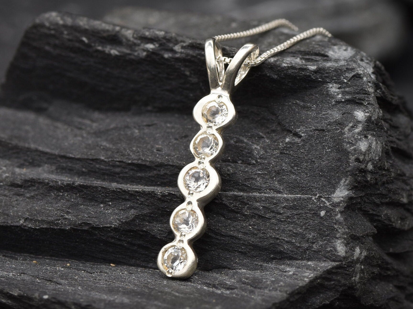 White Topaz Pendant, Bubble Pendant, White Topaz, Bar Pendant, Line Pendant, Long Pendant, Solid Silver Pendant, Boho Pendant, 925 Silver