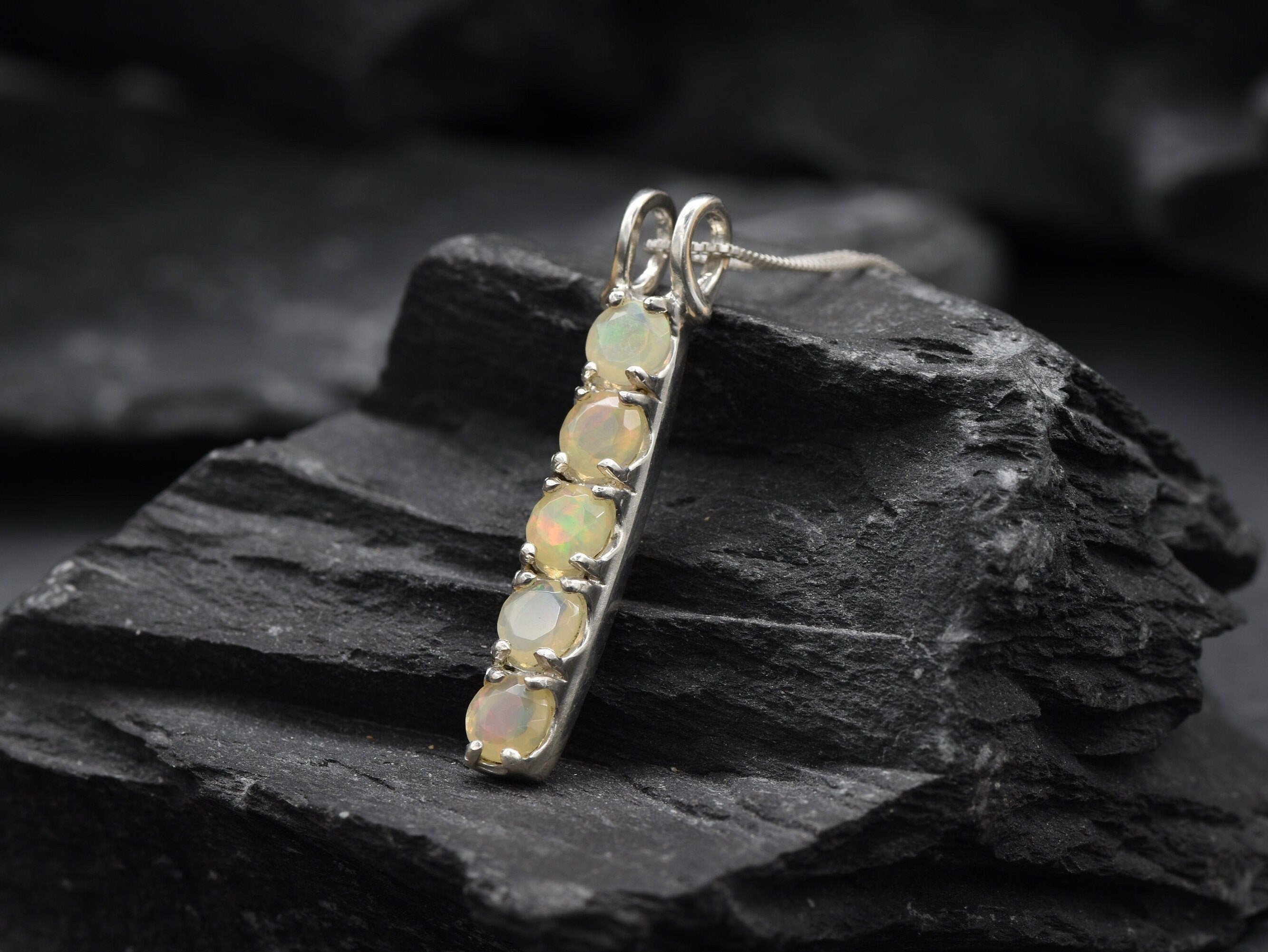 Opal Pendant, Bar Pendant, Ethiopian Opal, Silver Opal Pendant, Opal Bar, Opal Necklace, October Birthstone, Vertical Pendant, 925 Silver