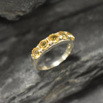 Wide Citrine Band, Natural Citrine Ring, Statement Band, November Birthstone, Yellow Gemstone Band, Thick Yellow Ring, Solid Silver Ring