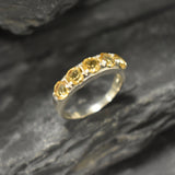 Half Eternity Citrine Gold Ring - Wide Band, Natural Citrine Ring, Stackable Citrine Band