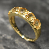 Half Eternity Citrine Gold Ring - Wide Band, Natural Citrine Ring, Stackable Citrine Band