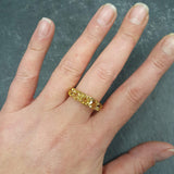 Half Eternity Citrine Gold Ring - Wide Band, Natural Citrine Ring, Stackable Citrine Band