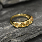 Half Eternity Citrine Gold Ring - Wide Band, Natural Citrine Ring, Stackable Citrine Band