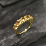 Half Eternity Citrine Gold Ring - Wide Band, Natural Citrine Ring, Stackable Citrine Band