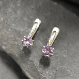 Amethyst Earrings, Natural Amethyst, February Birthstone, Dainty Purple Studs, Purple Diamond Studs, Vintage Earrings, Solid Silver Earings