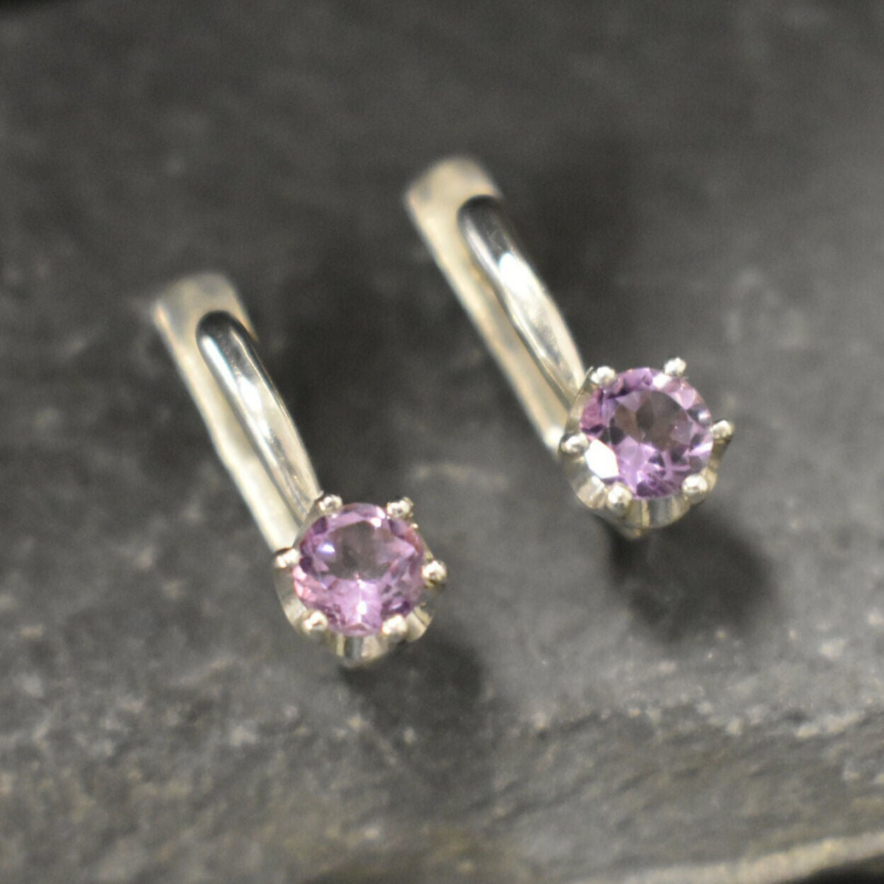 Amethyst Earrings, Natural Amethyst, February Birthstone, Dainty Purple Studs, Purple Diamond Studs, Vintage Earrings, Solid Silver Earings