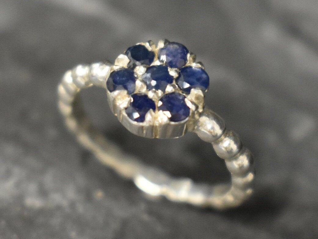 Natural Sapphire Ring made in 925 Sterling Silver with Round Natural Blue Sapphire in Cluster setting, September Birthstone gift idea, symbolizes sincerity, truth, and faithfulness, ideal for everyday wear and perfect for birthday gifting and special occasions.